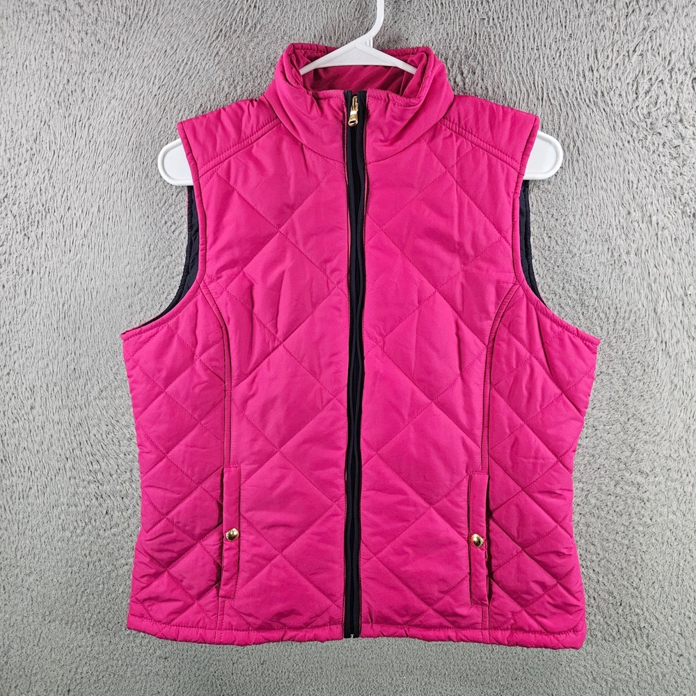 Lauren Ralph Lauren‎ Pink Quilted Puffer Vest Womens Large Full Zip L-RL Logo